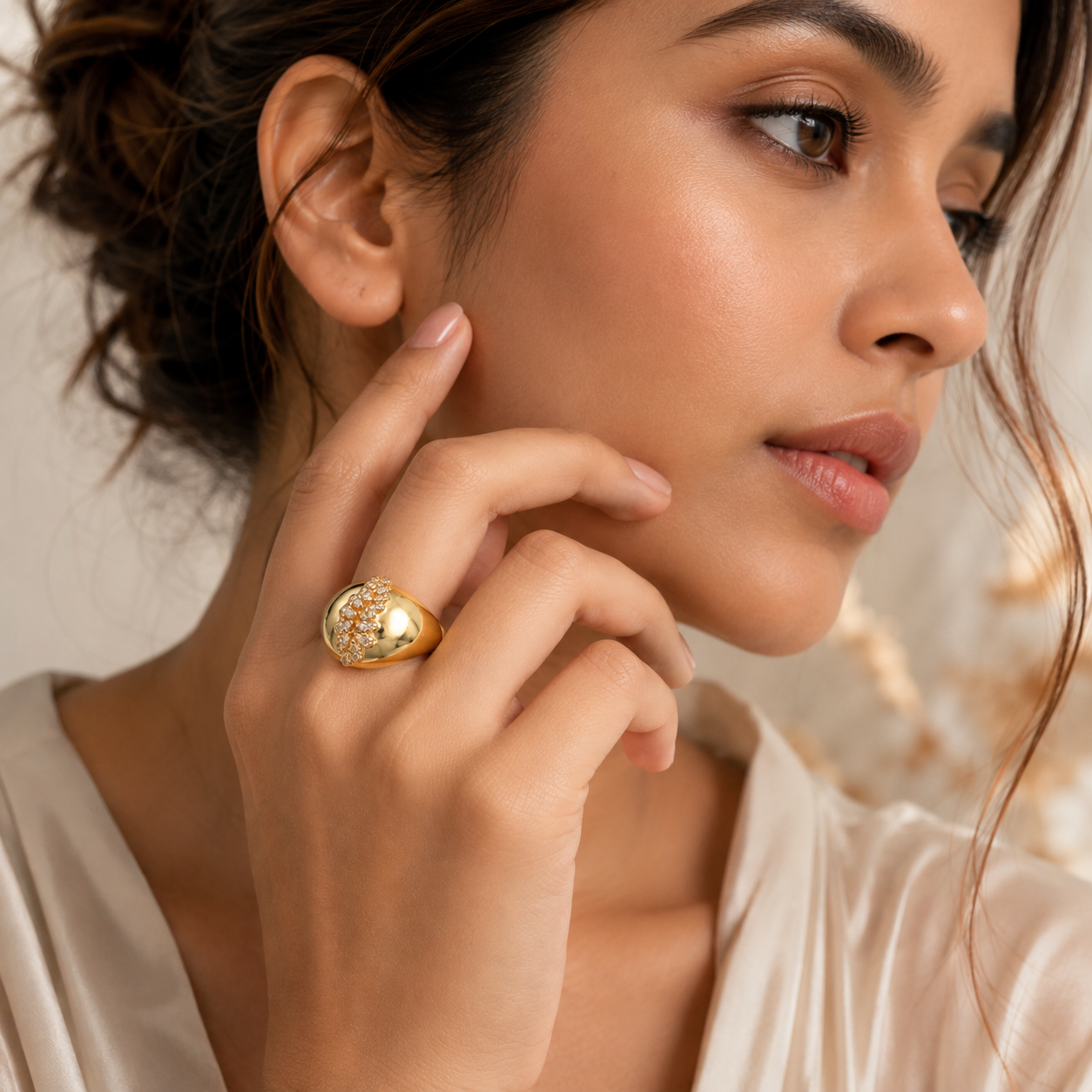 Cubic Gold Flower Ring - Image 2