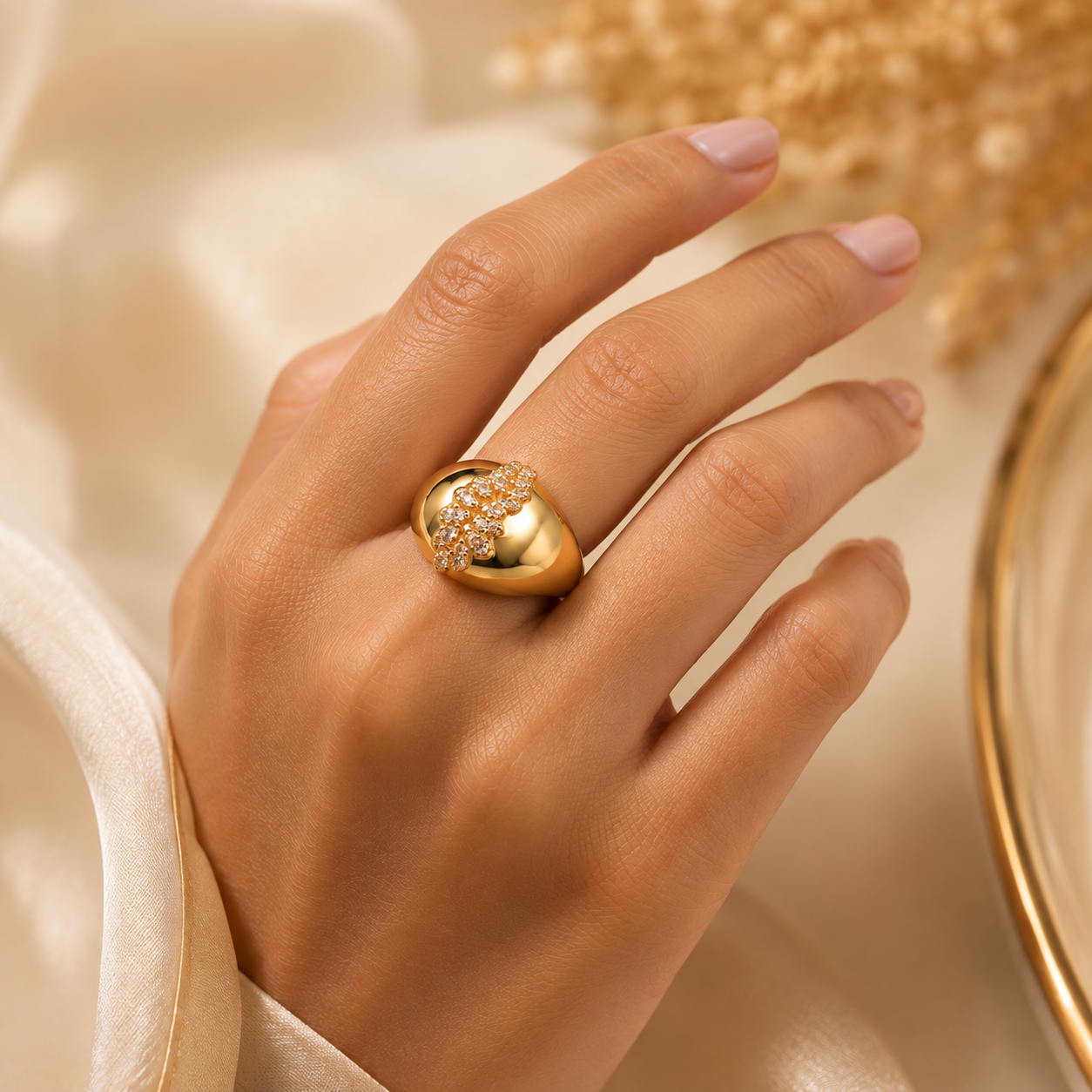 Cubic Gold Flower Ring - Image 3