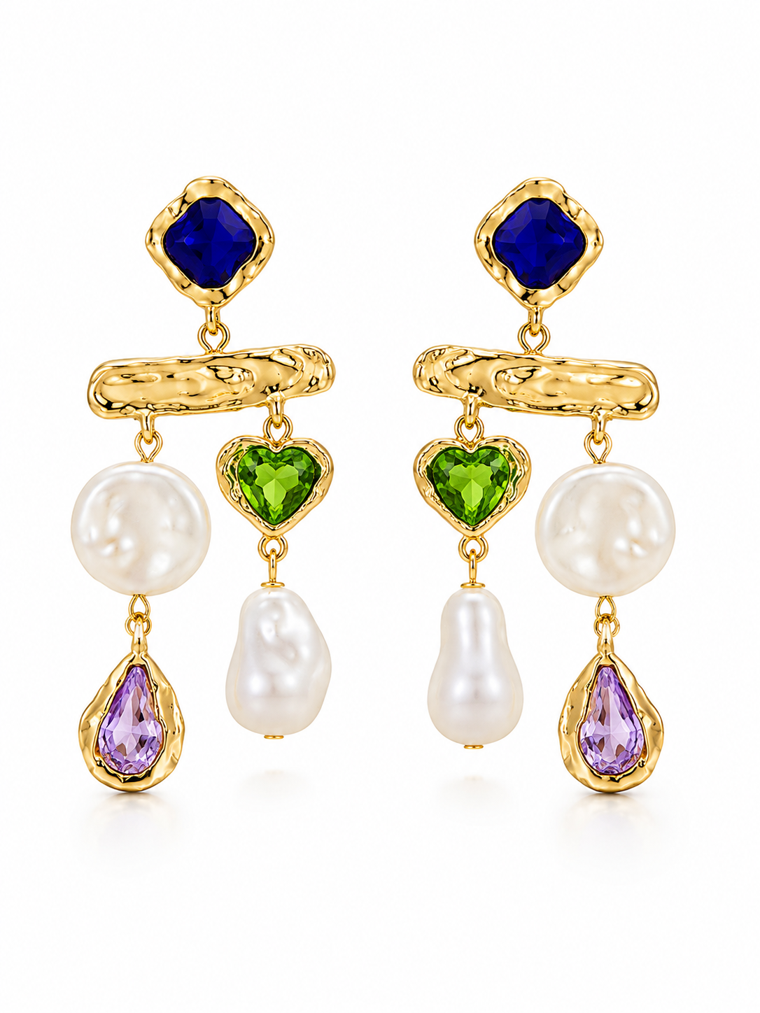 Beaten Finish Drop Pearl Dangler Earring - Image 3