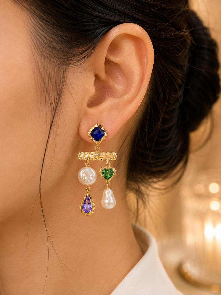 Beaten Finish Drop Pearl Dangler Earring