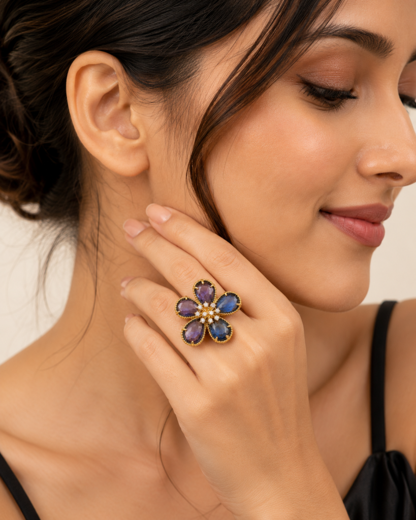 Blue Flower 18K Gold Ring