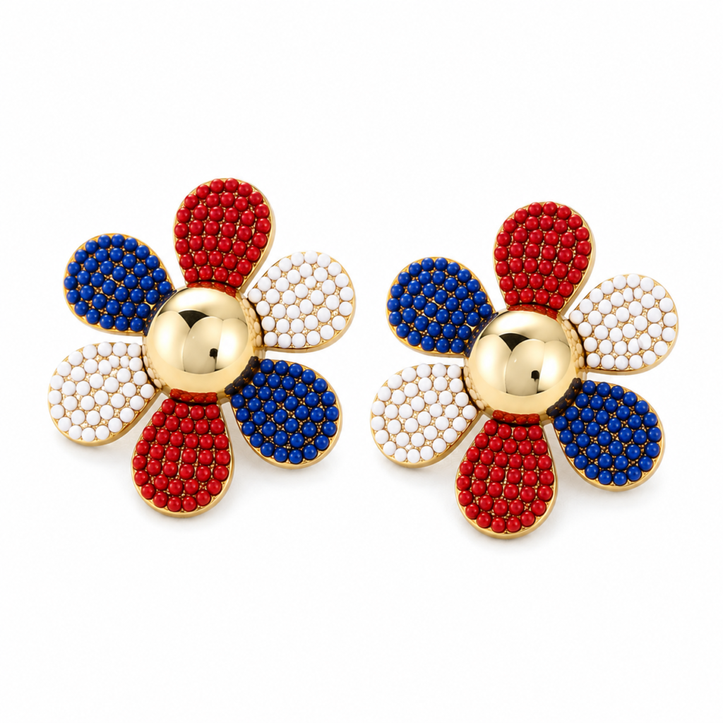 Multi Rhinestone Gold Stud Earring
