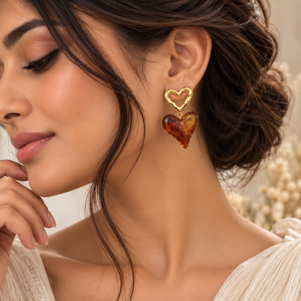 Amber Heart Drop Earrings