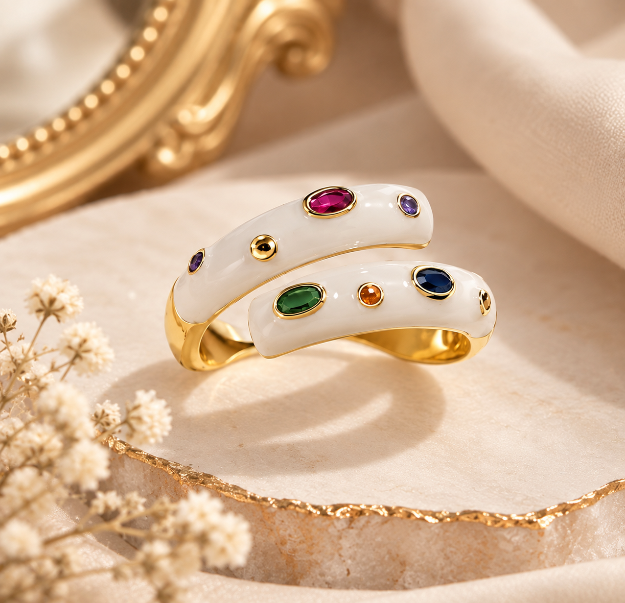 Multicolor Enamel Statement Ring - Image 2