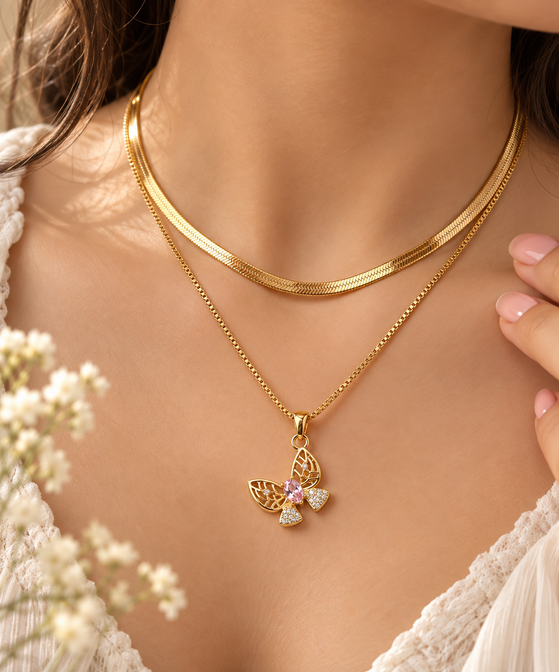 Pink Butterfly Chain Pendant