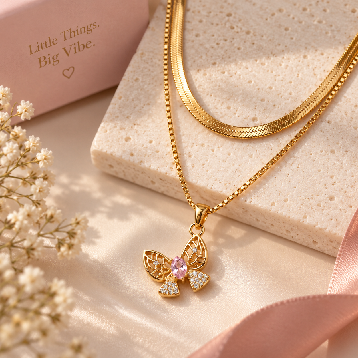 Pink Butterfly Chain Pendant - Image 3