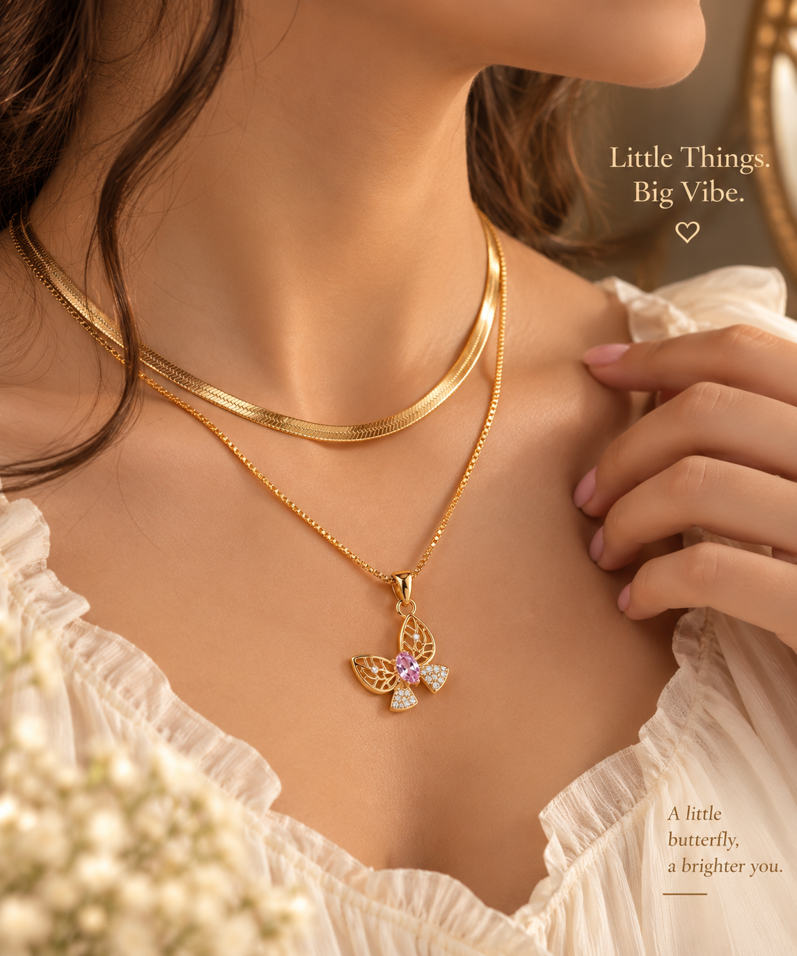 Pink Butterfly Chain Pendant - Image 2